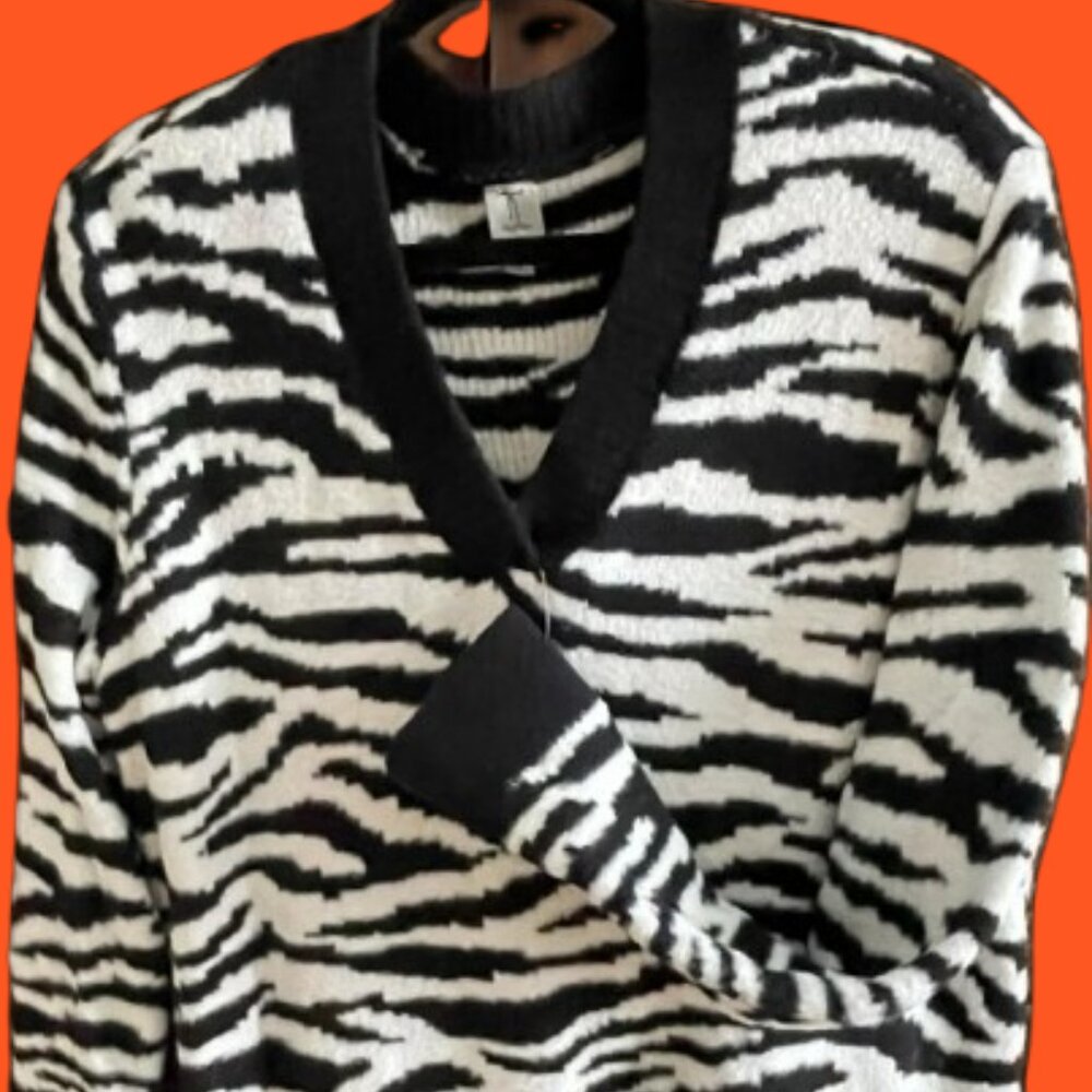 TRISTAN FUZZY Zebra Sweater Statement Grunge Rave Club Aesthetic size Large.